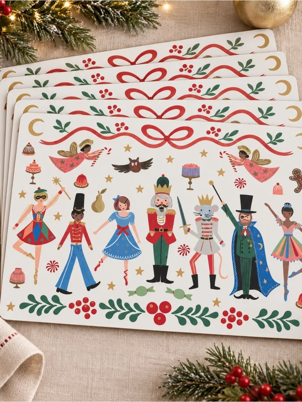Pottery Barn Kids x Rifle Paper Co. Christmas Nutcracker Cork Placemats Set of 6